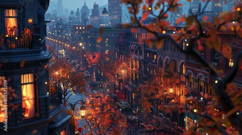 Travel through a dreamy, tilted cityscape where love blooms in unexpected places Illustrate a romance story set against a backdrop of bustling streets and glowing streetlights