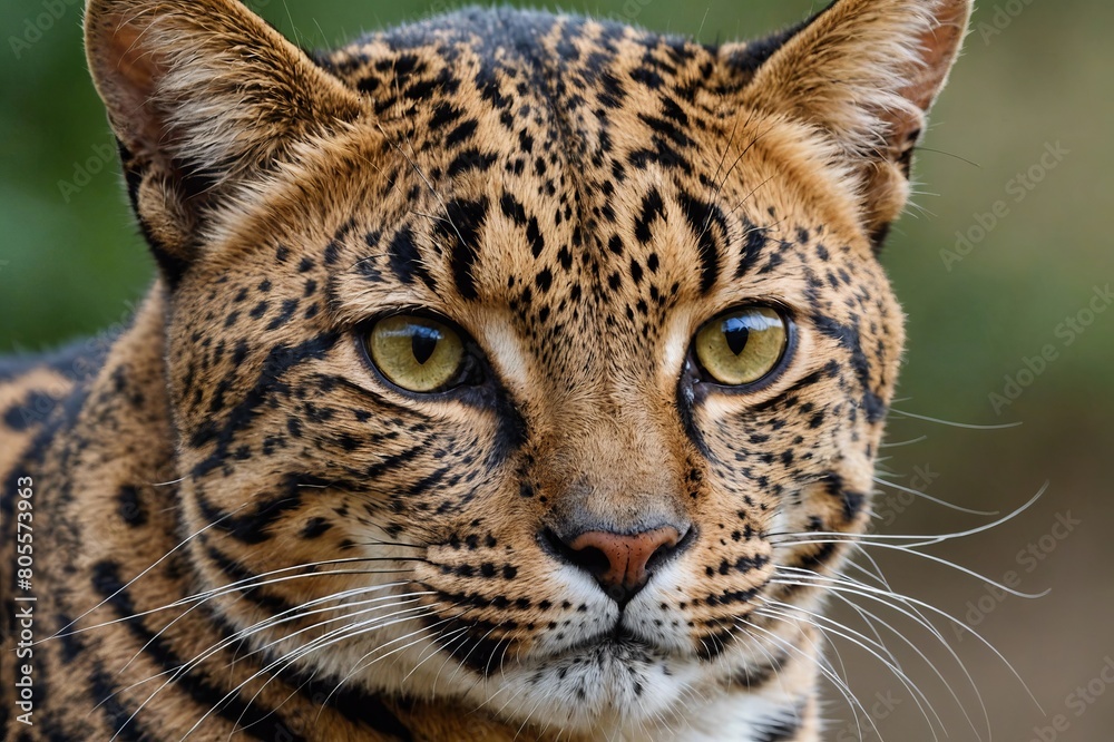 Naklejka premium top close and full framed view of Leopard Cat head , detailed and sharp textures, large depth of field