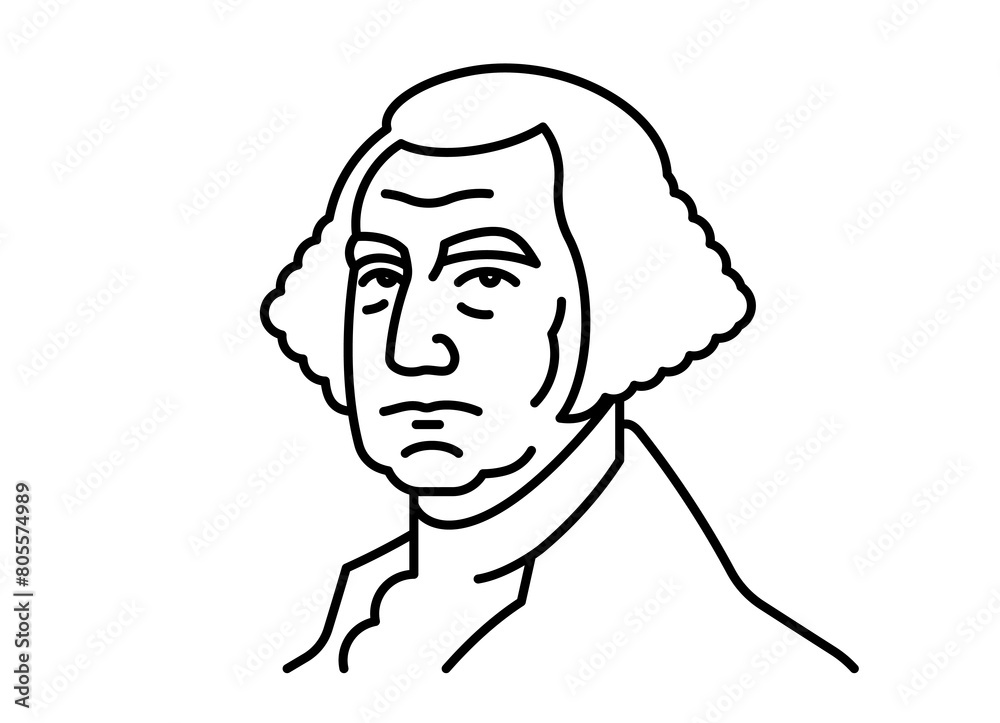 George Washington, line icon. Founding Father. First president of the United States of America. Minimalist portrait. Linear illustration, editable stroke, thin line. George Washington, line icon. Founding Father. First president of the United States of America. Minimalist portrait. Linear illustration, editable stroke, thin line.