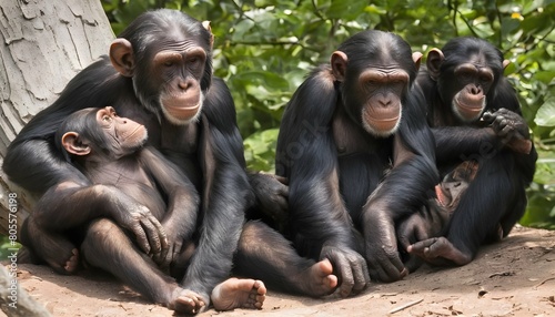 a group of chimpanzees enjoying a leisurely aftern upscaled 47 photo