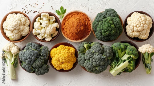 Assorted Colored Cauliflower on White Surface
