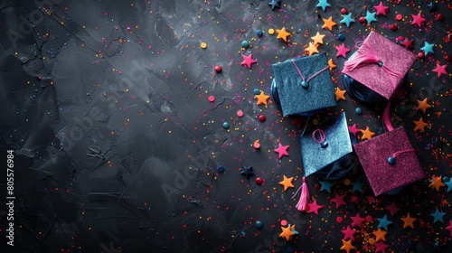 Graduation Cap on Pile of Gold Confetti