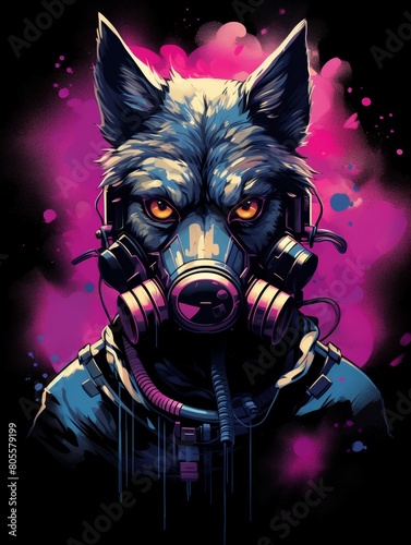 Wolf in Gas Mask on Canvas