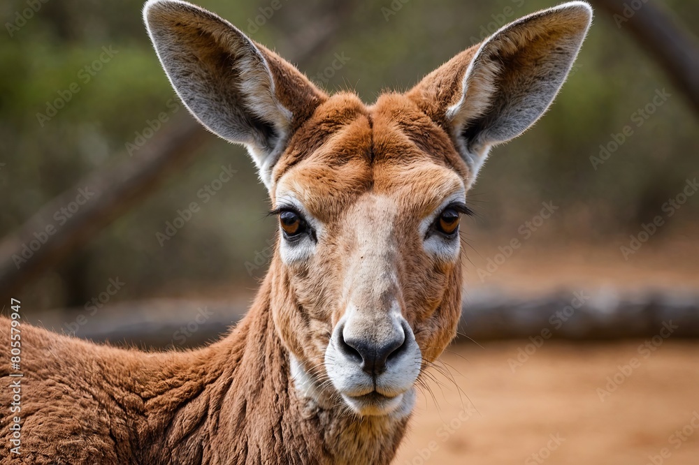 top close and full framed view of Red Kangaroo head , detailed and sharp textures, large depth of field