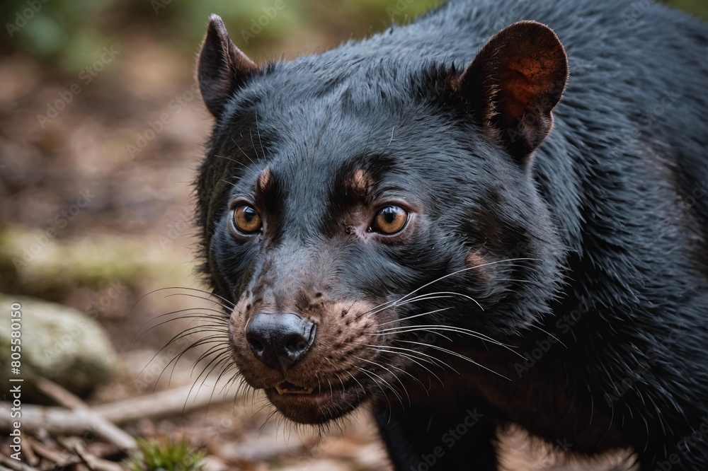 top close and full framed view of Tasmanian Devil head , detailed and sharp textures, large depth of field top close and full framed view of Tasmanian Devil head , detailed and sharp textures, large depth of field