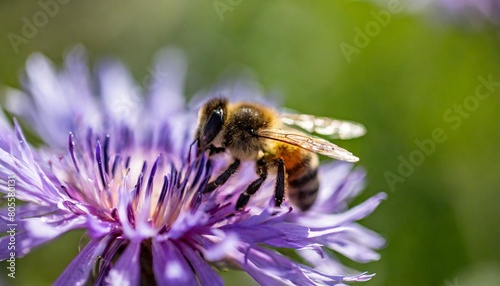 close up of a bee on purple flower marco nature beauty honeybee close up generative ai © Pauline
