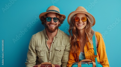 Man and Woman Holding Suitcases Together