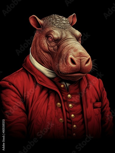 Confident Hippo in a Red Coat © lan