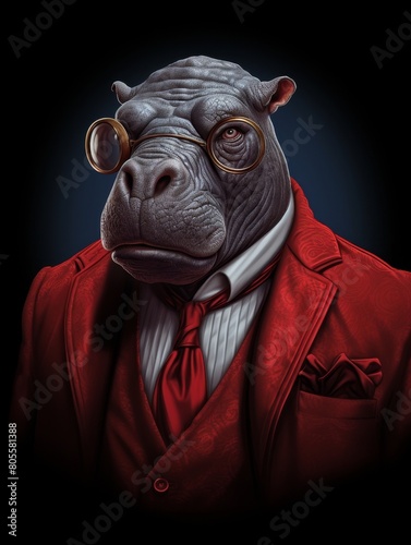 Stylish Hippo Sporting a Red Coat © lan