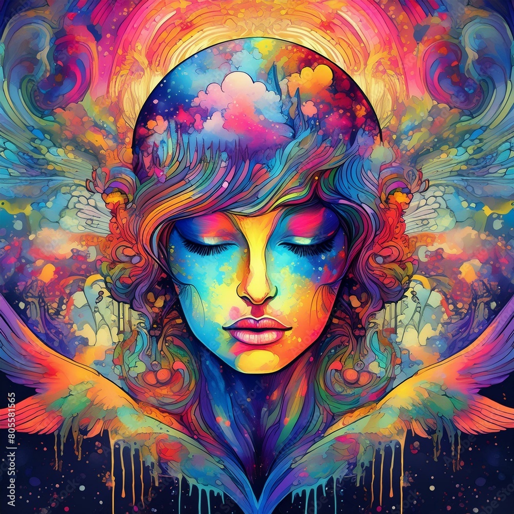 Fototapeta premium psychedelic abstract portrait of a woman graffiti style art spray paint design