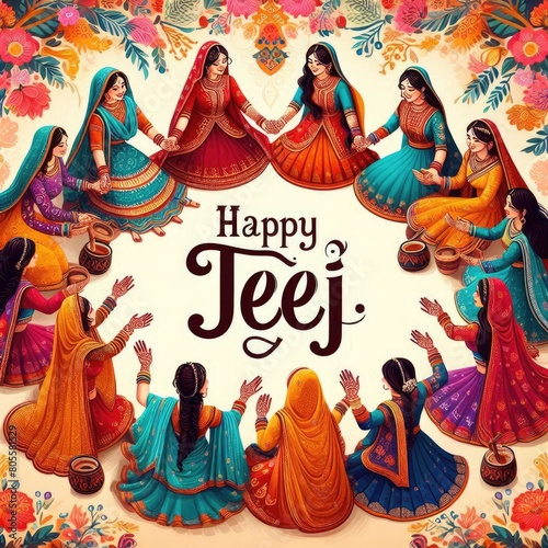 Happy Teej 2024 Illustration with Indian Women Illustration photo