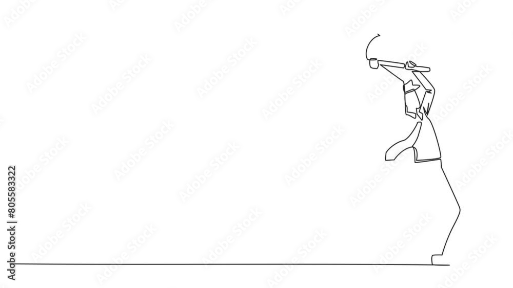 Self drawing animation of single continuous line drawing young active businessman swinging an axe. Style like a lumberjack. Strong. Muscular. Powerful. Sports for physical health. Full length animated Self drawing animation of single continuous line drawing young active businessman swinging an axe. Style like a lumberjack. Strong. Muscular. Powerful. Sports for physical health. Full length animated