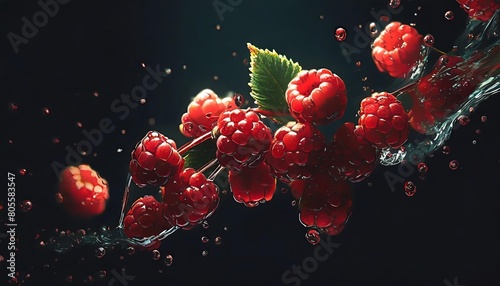 falling spberry isolated on transparent background