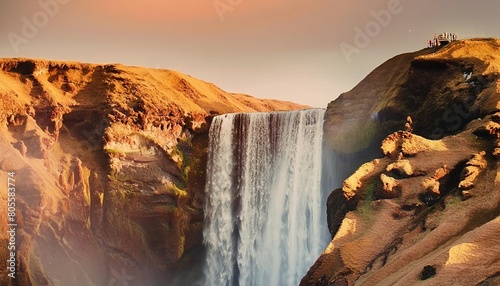 amazing icelandic landscape incredible view of famous skogafoss waterfall during sunset dramatic scenery of iceland skogafoss waterfall iceland the most beautiful and best travel place postcard