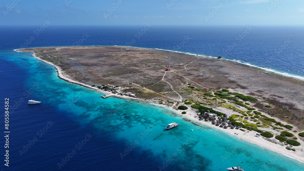 Klein Curacao At Willemstad In Netherlands Curacao. Beach Landscape. Caribbean Island. Willemstad At Netherlands Curacao. Seascape Outdoor. Nature Tourism.