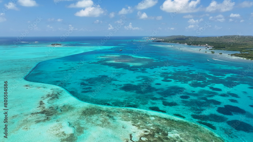 Caribbean Skyline At San Andres Providencia Y Santa Catalina Colombia. Beach Landscape. Caribbean Paradise. San Andres At Providencia Y Santa Catalina Colombia. Seascape Outdoor. Nature Tourism.