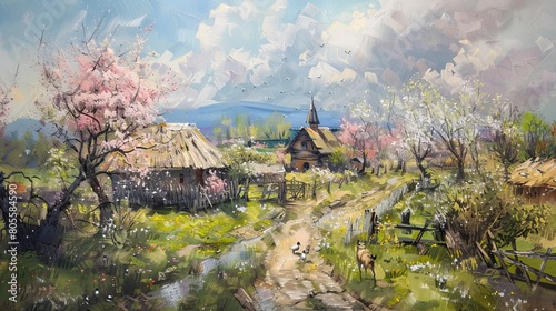 relaxing spring in village  photo