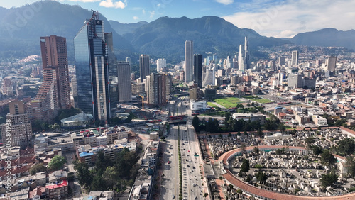 Financial Center At Bogota In Cundinamarca Colombia. Downtown Cityscape. Financial District Background. Bogota At Cundinamarca Colombia. High Rise Buildings. Business Traffic. photo