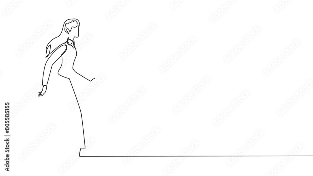 Animation of one line drawing of single continuous line drawing businesswoman walking to canteen to break and lunch. Taking time for a while to hone ideas back into brilliant ideas. Full length motion Animation of one line drawing of single continuous line drawing businesswoman walking to canteen to break and lunch. Taking time for a while to hone ideas back into brilliant ideas. Full length motion