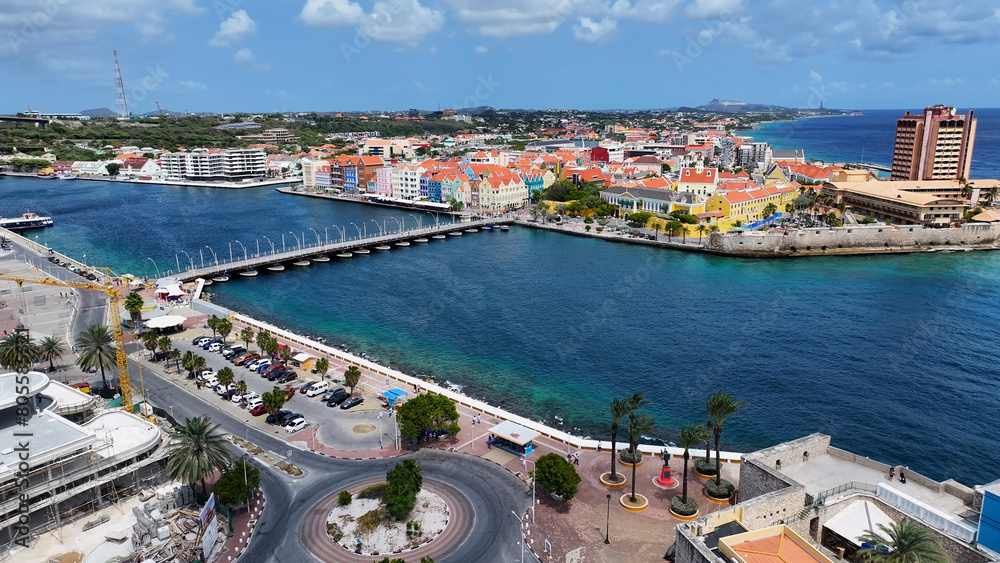 Curacao Skyline At Punda In Willemstad Curacao. Caribbean Island. Downtown Skyline. Punda At Willemstad Curacao. Floating Bridge Landmark. Colored Buildings. Curacao Skyline At Punda In Willemstad Curacao. Caribbean Island. Downtown Skyline. Punda At Willemstad Curacao. Floating Bridge Landmark. Colored Buildings.