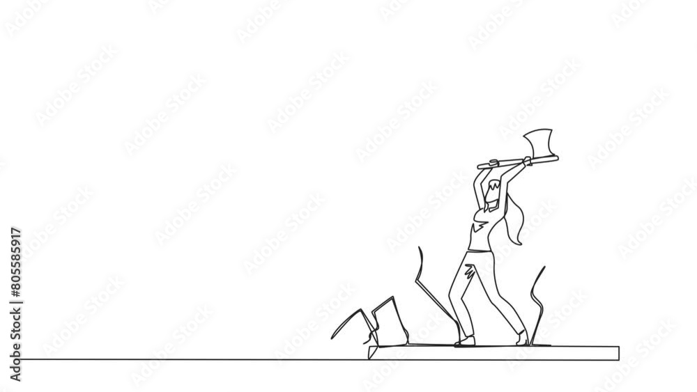 Animated self drawing of continuous one line drawing businesswoman trapped in cage holding an axe and destroy the cage. Everything is done to be free. Rising anger. Full length single line animation Animated self drawing of continuous one line drawing businesswoman trapped in cage holding an axe and destroy the cage. Everything is done to be free. Rising anger. Full length single line animation