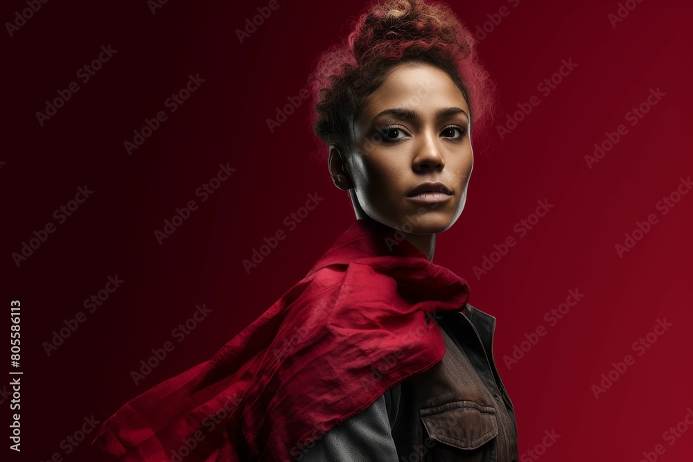 Woman Wearing Red Scarf Around Neck Woman Wearing Red Scarf Around Neck