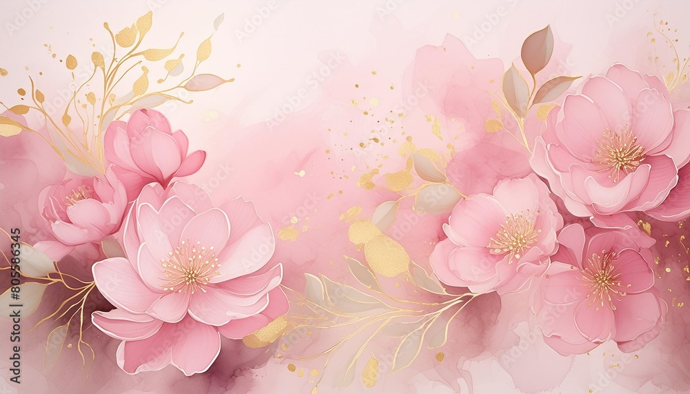watercolor background of pale pink toned and gold splashes