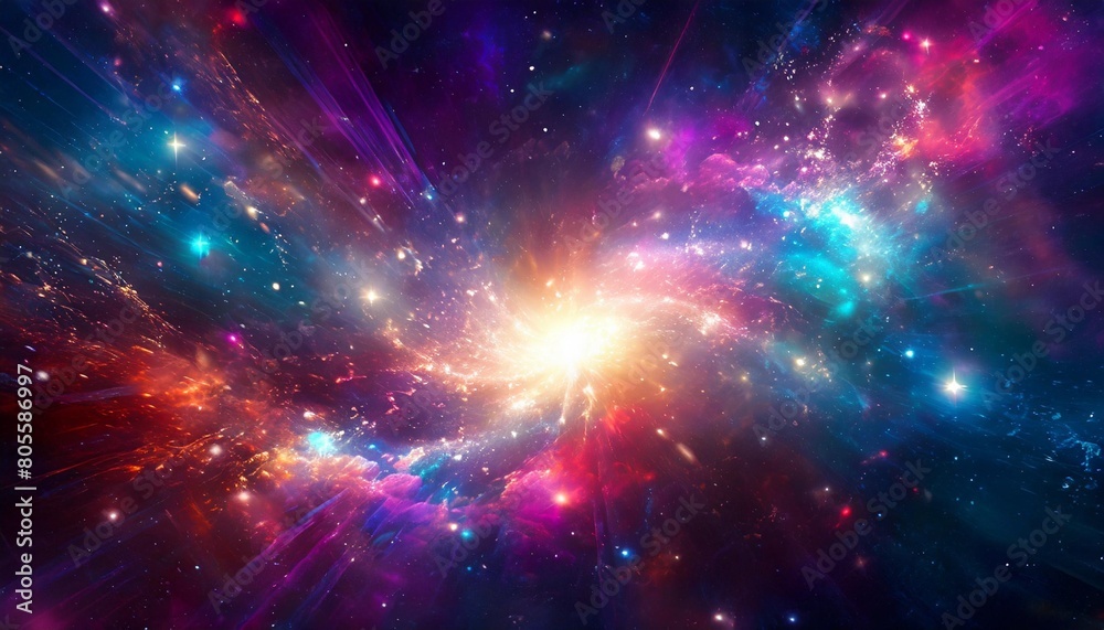 galaxy background of radiant explosion of blues and reds illuminates the universe in vast expanse of the cosmos celestial scene captures the infinite beauty and mystery of the great universe