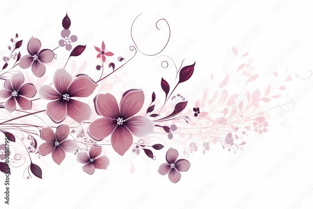White Background With Pink Flowers and Leaves