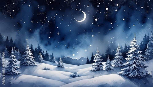 watercolor night winter nature background