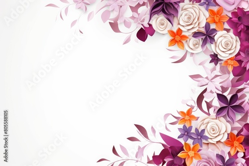 White Background With Purple and Orange Flowers