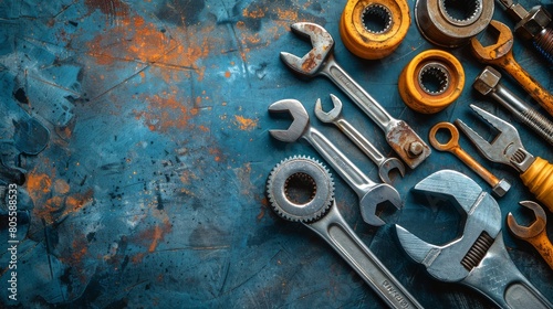 Variety of Tools on Blue Surface