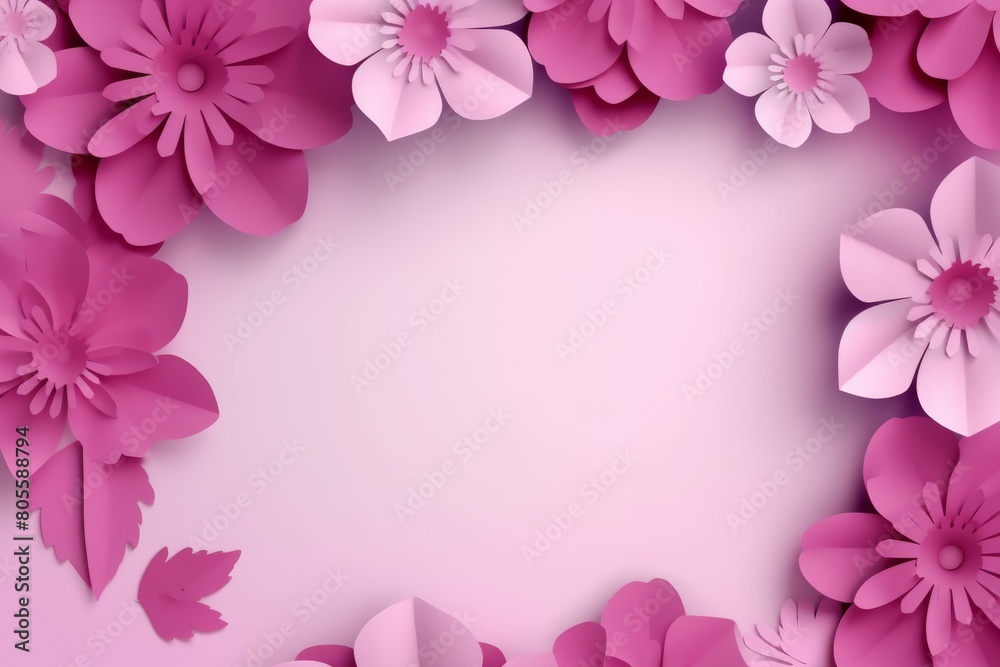 Pink Background Adorned With Paper Flowers Pink Background Adorned With Paper Flowers