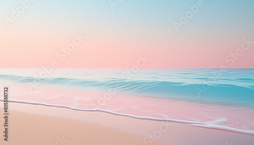 Soft pastel sunrise over a serene beach  gentle waves lapping at the shore  a clear gradient 