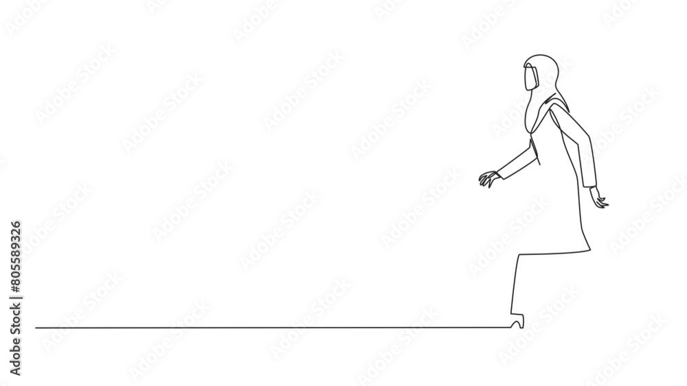 Animated self drawing of continuous line drawing Arab businesswoman walking to canteen to break. Taking time for a while to hone ideas back into brilliant ideas. Full length single line animation Animated self drawing of continuous line drawing Arab businesswoman walking to canteen to break. Taking time for a while to hone ideas back into brilliant ideas. Full length single line animation