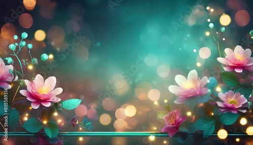 abstract background with flowers and neon boarder light