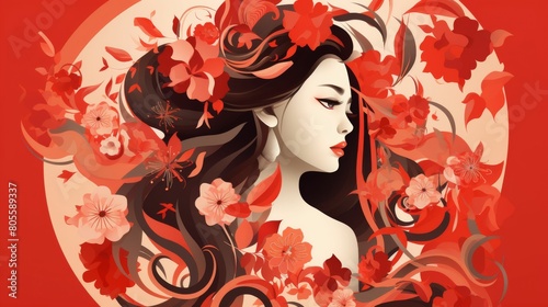 Woman With Long Hair and Flowers in Hair