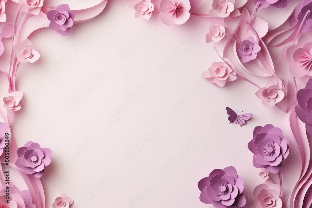 Paper Flowers and Butterfly on White Background Paper Flowers and Butterfly on White Background