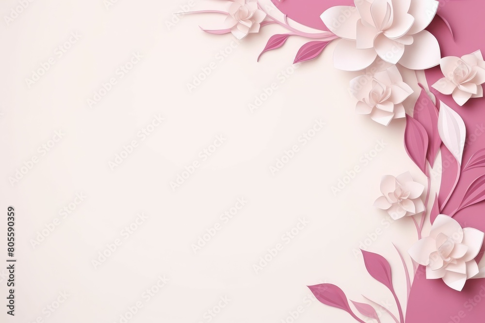 Pink Background With Paper Flowers and Leaves