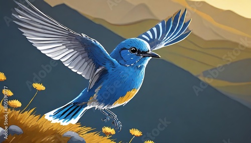 vector drawing flying mountain bluebirds hand drawn sialia currucoides isolated nature design elements photo