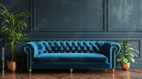 Blue Couch Beside Potted Plant