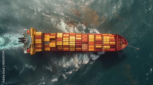 Large Container Ship in the Middle of the Ocean