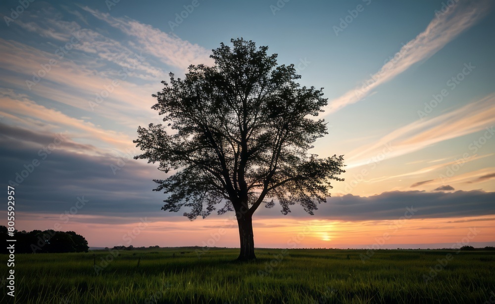 Obraz premium professional photograph of single tree in sunset