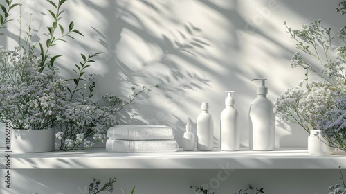 White Counter Filled With Bottles and Containers
