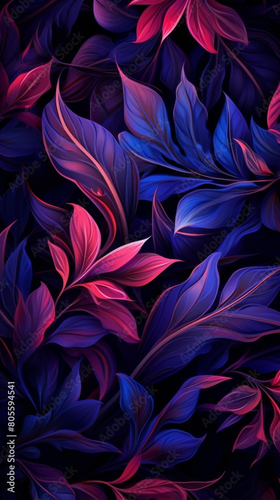 Purple and Red Leaves on Black Background Purple and Red Leaves on Black Background