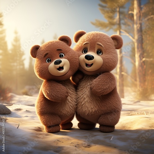 Cartoon cute bears hugging. Happy hug day. © Marcela Ruty Romero