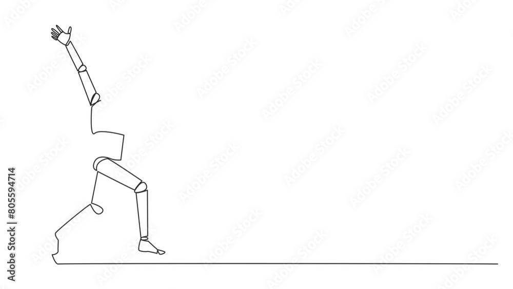 Animated self drawing of one line drawing robot running to celebrate the success of business. Like a football player who scores goal, doing celebrates. Success. Full length single line animation Animated self drawing of one line drawing robot running to celebrate the success of business. Like a football player who scores goal, doing celebrates. Success. Full length single line animation