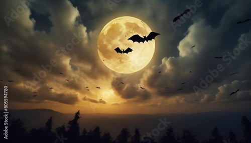 full moon clouds and bats flying at night © Marsha