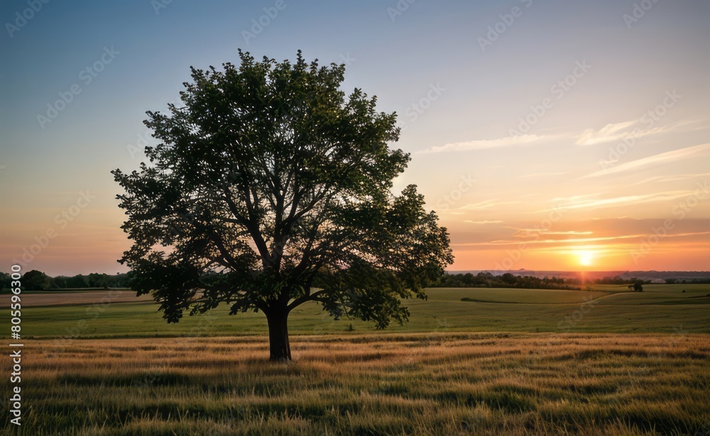 Fototapeta premium professional photograph of single tree in sunset