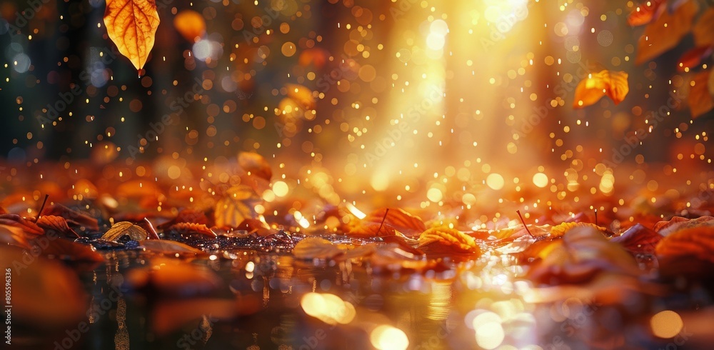 Obraz premium Leaf Laying on Ground in Rain